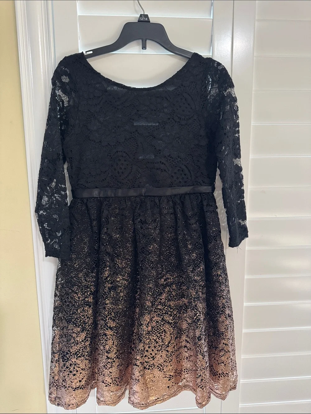 Blush by US Angels Girls Black Lace Gold Ombre Flare Dress 12/14 XL